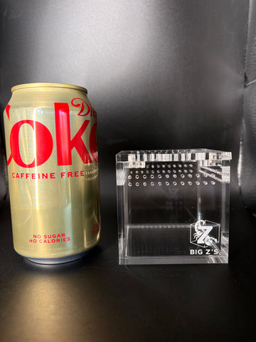 Terrestrial Acrylic Enclosure, 3 x 3 x 3 in 5 mm clear acrylic cube enclosure shown beside a 12 oz soda can for size reference