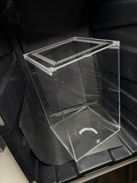 Arboreal Acrylic Enclosure, 10 x 10 x 16 in clear acrylic enclosure, alternate angle showing the ventilated lid