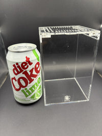 Arboreal Acrylic Enclosure, 4 x 4 x 6 in clear acrylic enclosure shown beside a 12 oz soda can for size reference