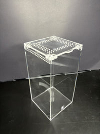Arboreal Acrylic Enclosure, 4 x 4 x 8 in clear acrylic enclosure, alternate angle showing the ventilated lid