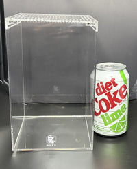 Arboreal Acrylic Enclosure, 5 x 5 x 8 in clear acrylic enclosure shown beside a 12 oz soda can for size reference