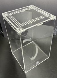 Arboreal Acrylic Enclosure, 5 x 5 x 8 in clear acrylic enclosure, alternate angle showing the ventilated lid