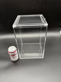Arboreal Acrylic Enclosure, 8 x 8 x 12 in clear acrylic enclosure shown beside a 12 oz soda can for size reference