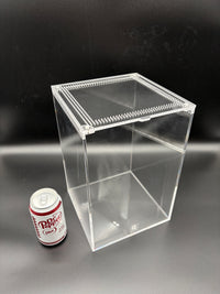 Arboreal Acrylic Enclosure, 8 x 8 x 12 in clear acrylic enclosure, alternate angle showing the ventilated lid