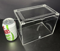 Burrow Buddy Acrylic Enclosure, 8 x 5 x 6 in clear acrylic enclosure, alternate angle showing the ventilated lid