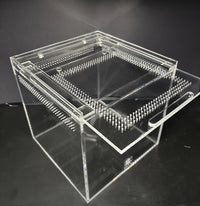 Burrow Buddy Acrylic Enclosure, 8 x 8 x 8 in clear acrylic enclosure, alternate angle showing the ventilated lid