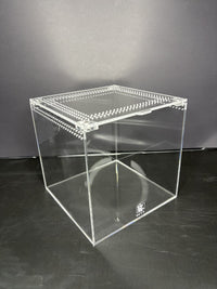 Terrestrial Acrylic Enclosure, 10 x 6 x 5 in clear acrylic enclosure, alternate angle showing the ventilated lid