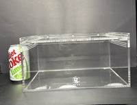 Terrestrial Acrylic Enclosure, 12 x 8 x 6 in clear acrylic enclosure shown beside a 12 oz soda can for size reference