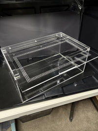 Terrestrial Acrylic Enclosure, 16 x 10 x 7 in clear acrylic enclosure, alternate angle showing the ventilated lid