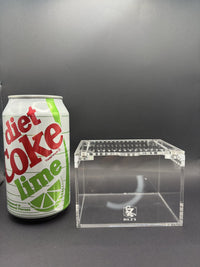 Terrestrial Acrylic Enclosure, 4 x 3 x 3 in clear acrylic enclosure shown beside a 12 oz soda can for size reference