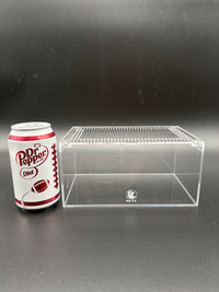 Terrestrial Acrylic Enclosure, 8 x 5 x 4 in clear acrylic enclosure shown beside a 12 oz soda can for size reference