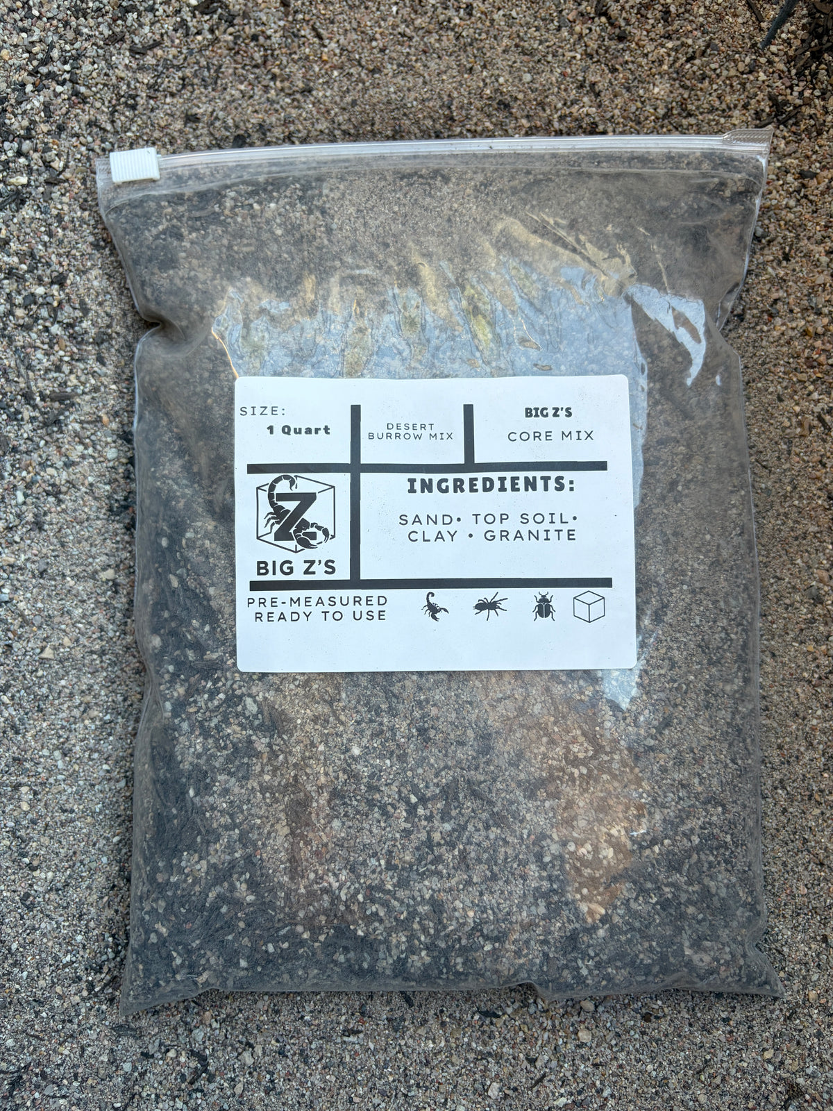Big Z's Desert Burrow Mix in a labeled 1-quart bag