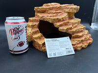Repti Zoo large 3-in-1 desert corner hide EHR28, front entrance with readable model tag and soda can for scale