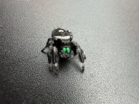 Jumper 013, Regal Jumping Spider (Phidippus regius), front view on a dark surface showing green chelicerae